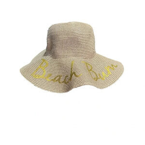 DAVID & YOUNG ~ Tan Paper ‘Beach Bum’ Beach Hat Gold Font